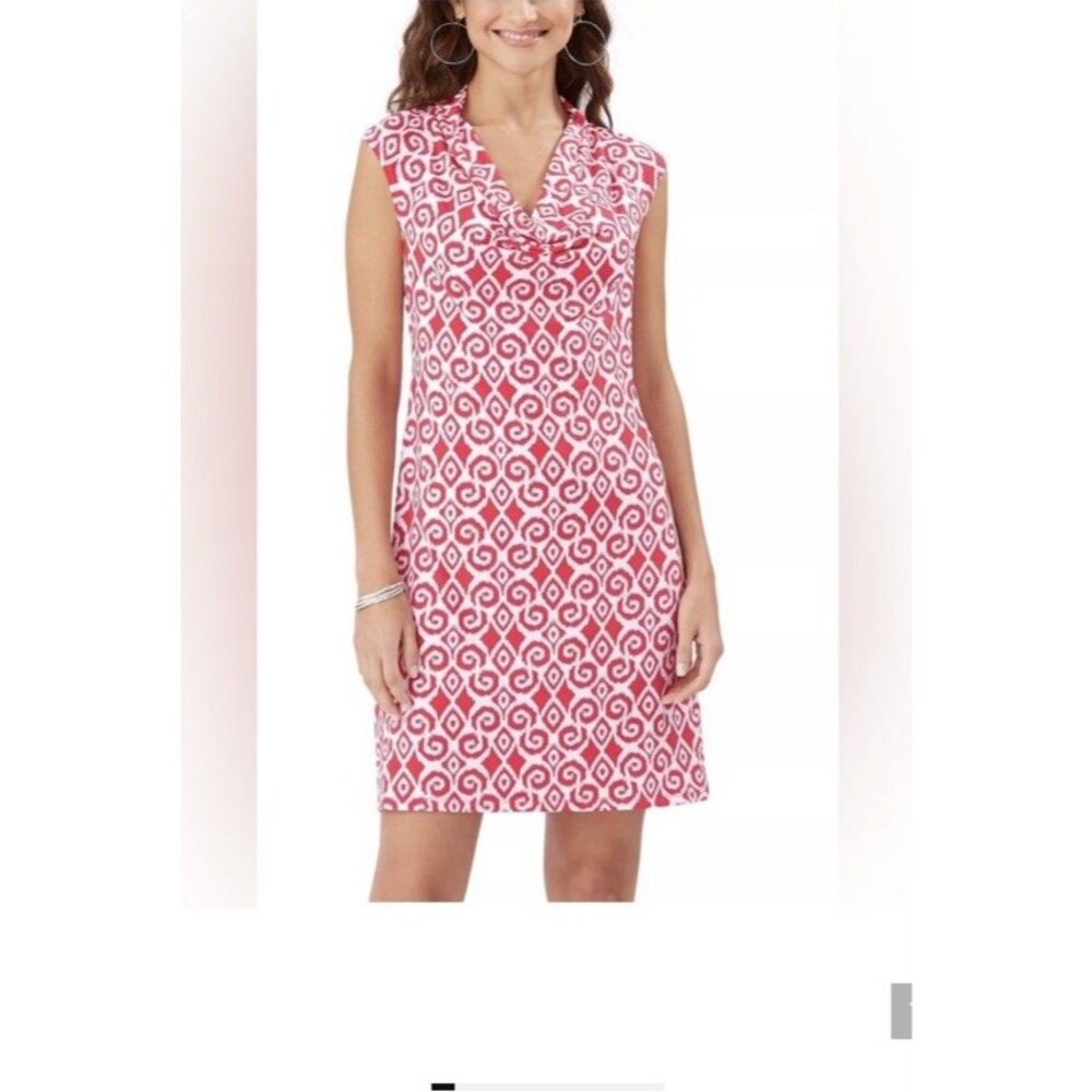 TOMMY BAHAMA Bimini Ikat Red Carmela Cowl Neck Sleeveless Mini Dress, Size M